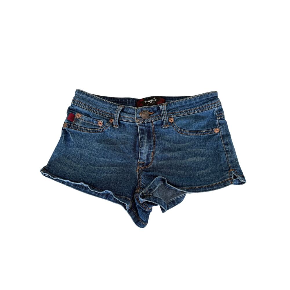 Fragile Blue Jeans Blue Stretch Denim Low Rise Jean Shorts Junior Size 7